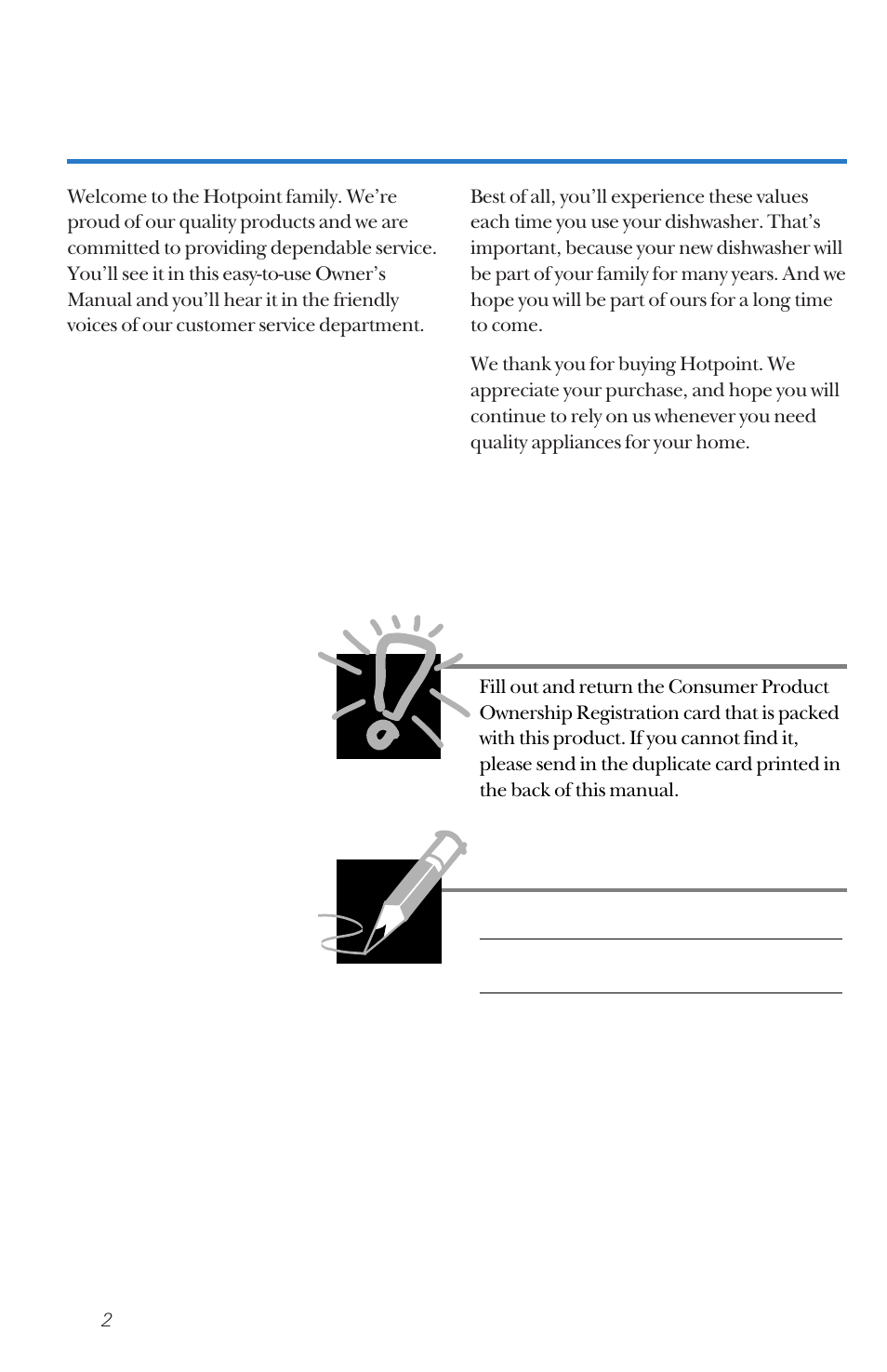Important | Hotpoint HDA2020 User Manual | Page 2 / 32