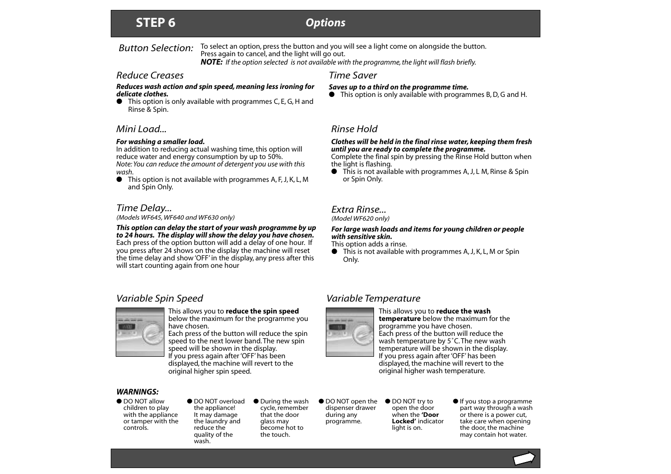 Step 6, Options | Hotpoint WF630 User Manual | Page 7 / 11