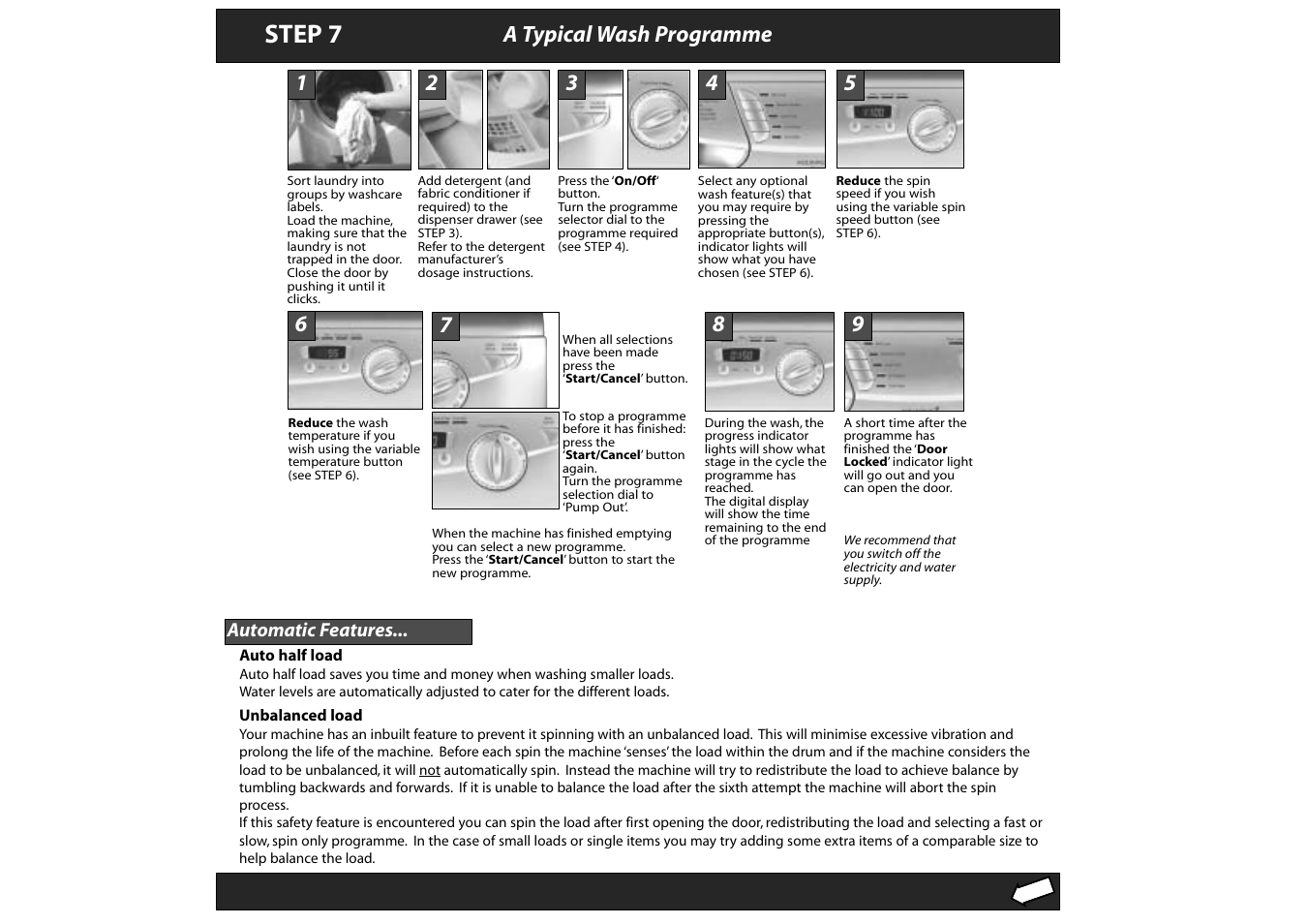 Step 7, A typical wash programme | Hotpoint WF630 User Manual | Page 8 / 11