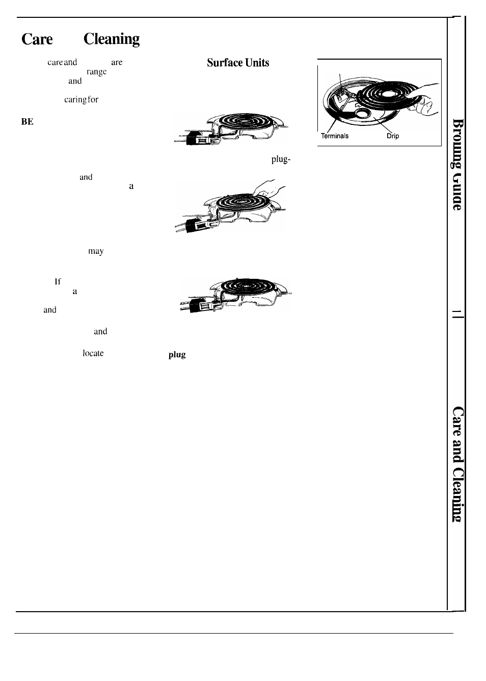 Care and cleaning, Control panel, Control knobs | Plug-in, Caution | Hotpoint RF725GP User Manual | Page 23 / 32