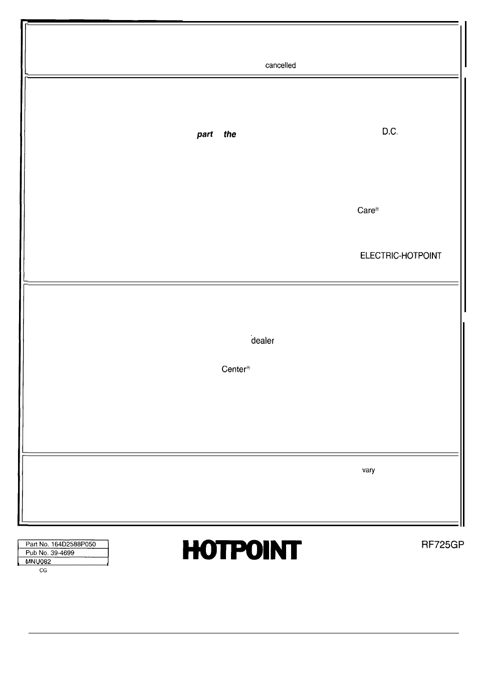 Warranty, Back cover, Your hotpoint range | What is covered, What is not covered | Hotpoint RF725GP User Manual | Page 32 / 32