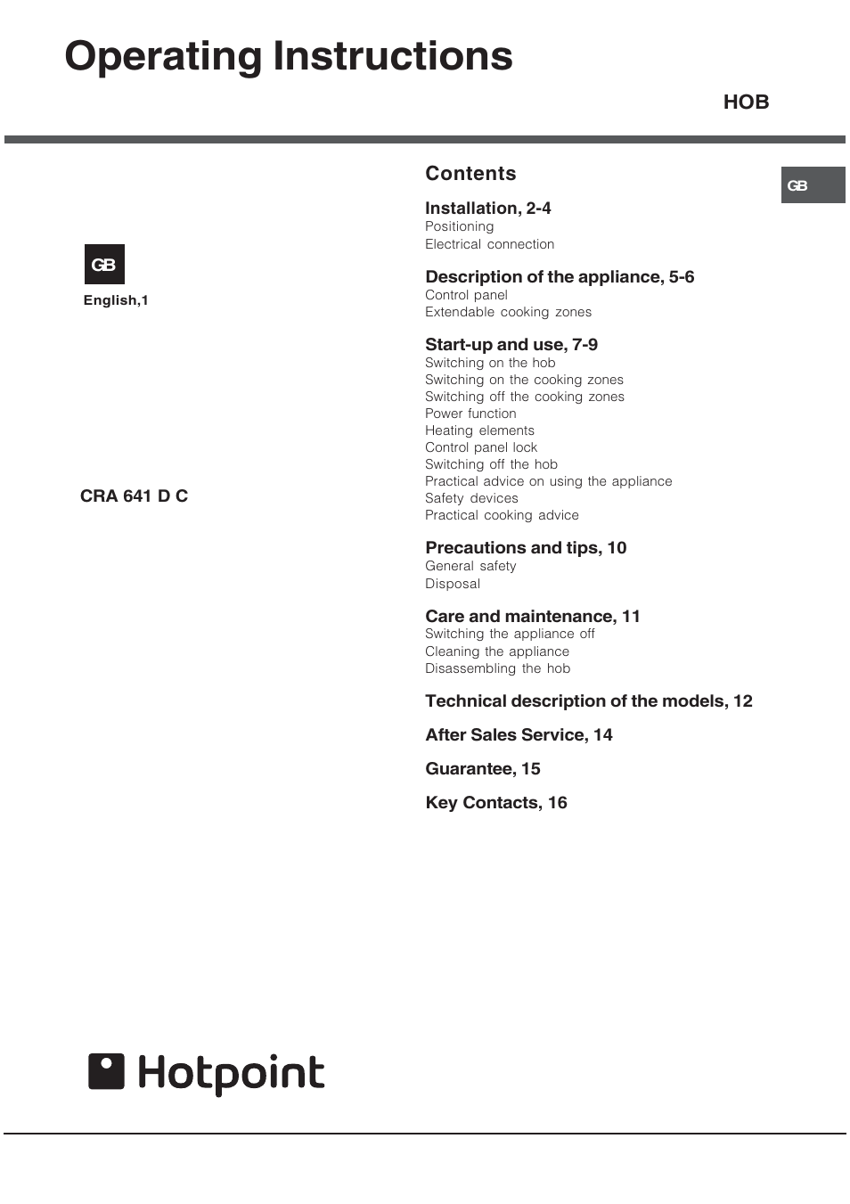 Hotpoint CRA 641 DC User Manual | 16 pages