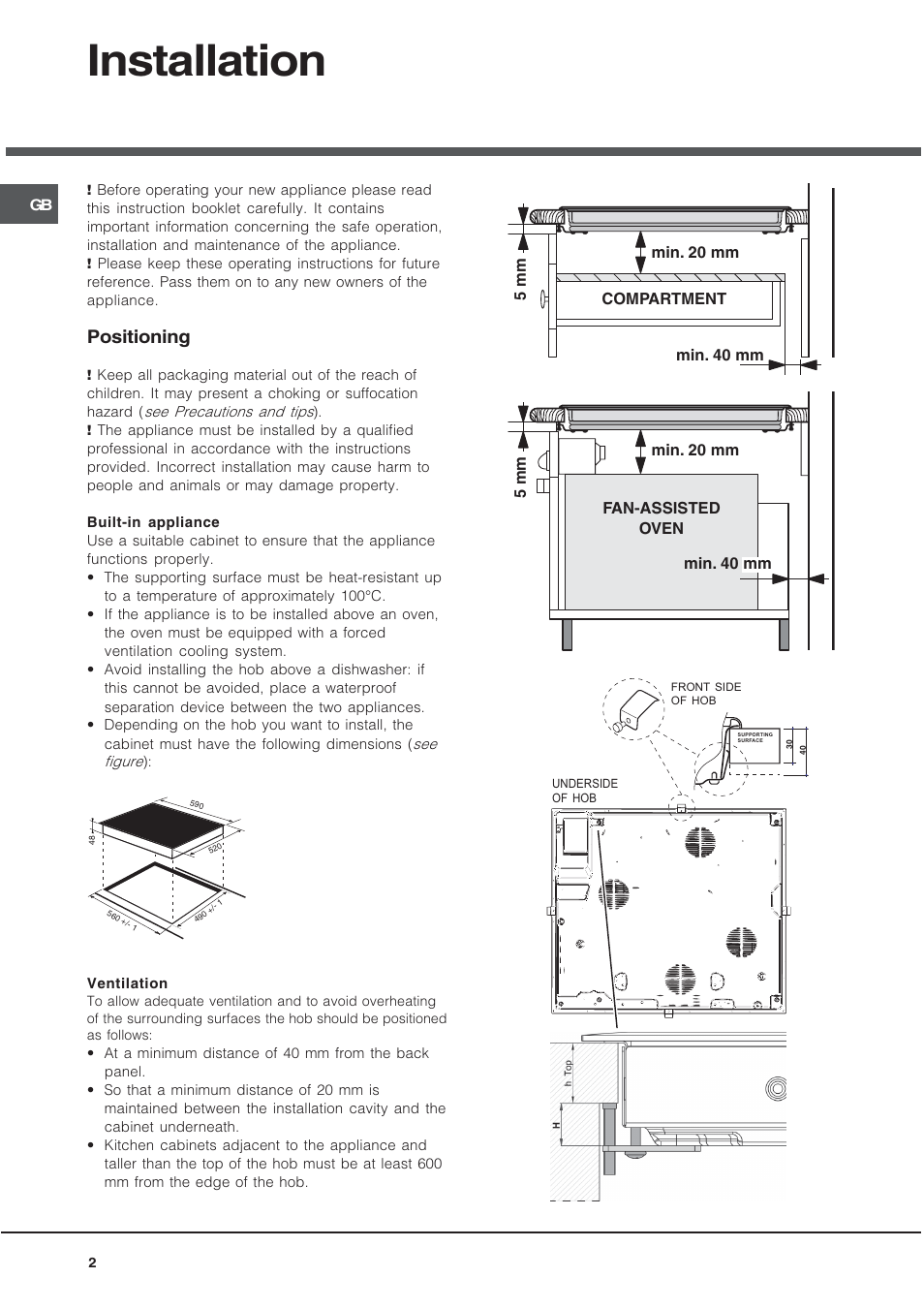 Installation, Positioning | Hotpoint CRA 641 DC User Manual | Page 2 / 16