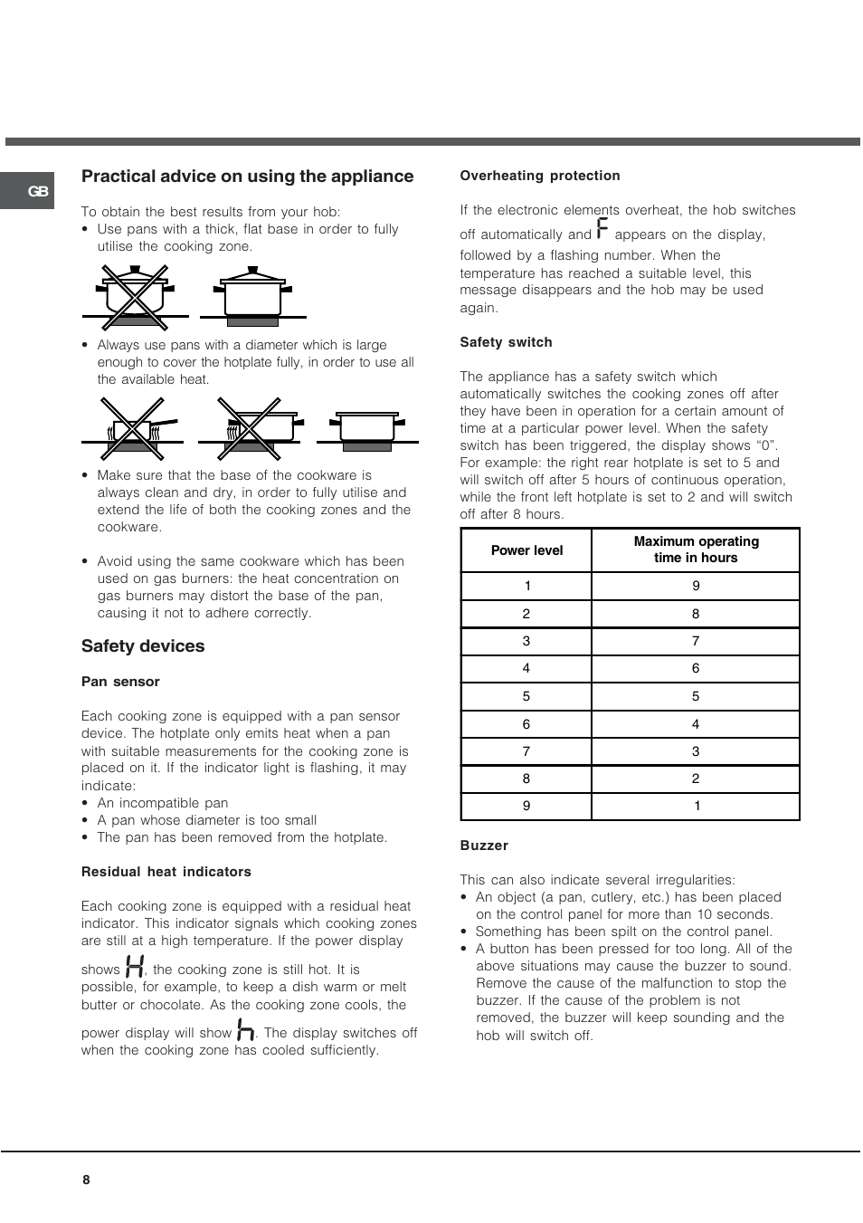 Practical advice on using the appliance, Safety devices | Hotpoint CRA 641 DC User Manual | Page 8 / 16