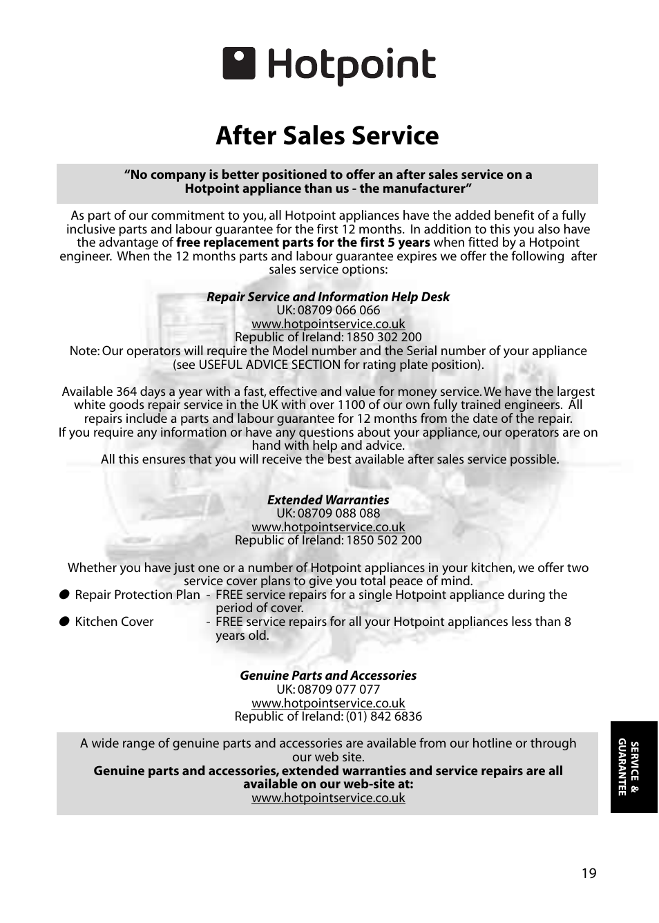 After sales service | Hotpoint RZM61 User Manual | Page 19 / 20