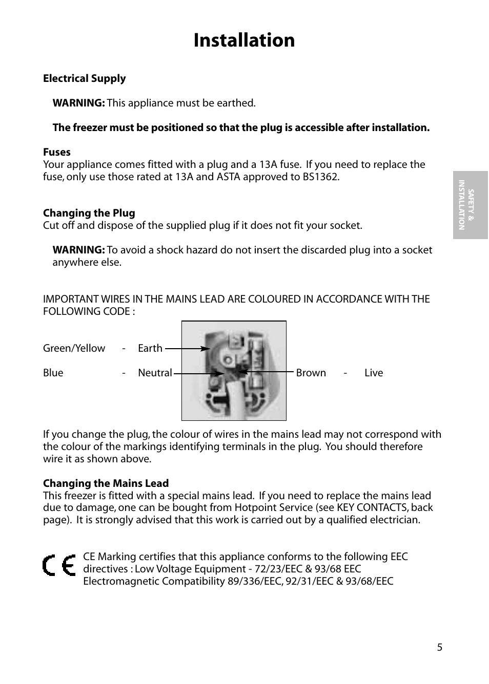 Installation | Hotpoint RZM61 User Manual | Page 5 / 20