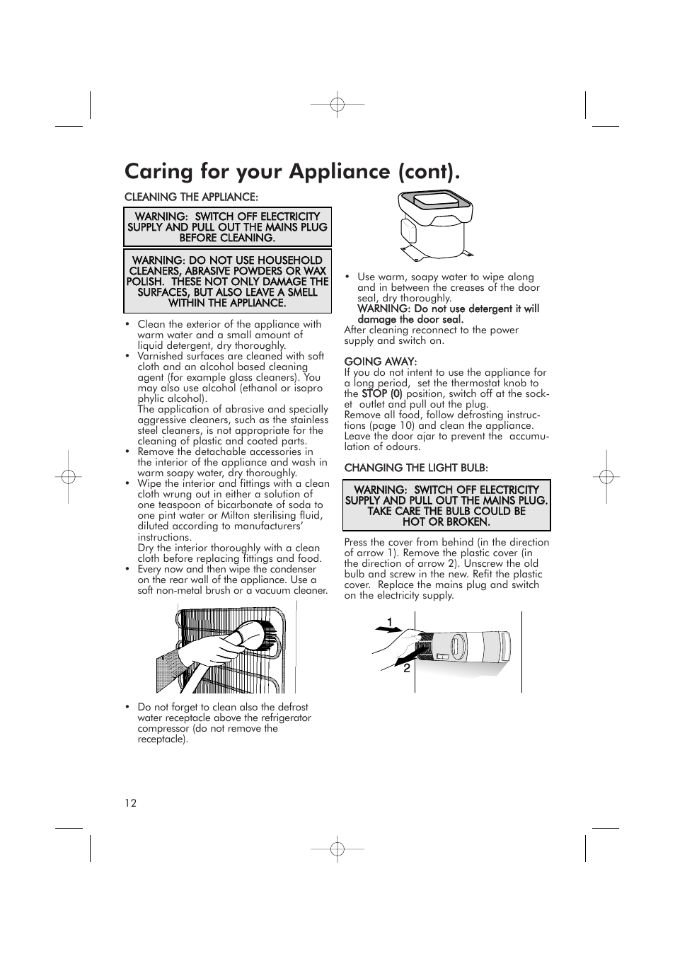 Caring for your appliance (cont) | Hotpoint RSR50V User Manual | Page 12 / 16