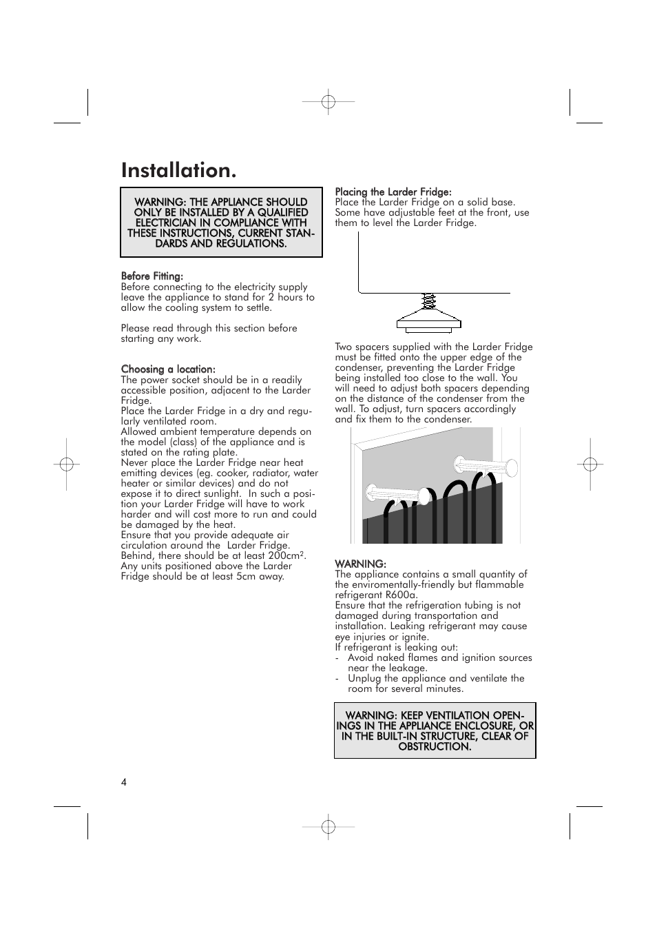 Installation | Hotpoint RSR50V User Manual | Page 4 / 16