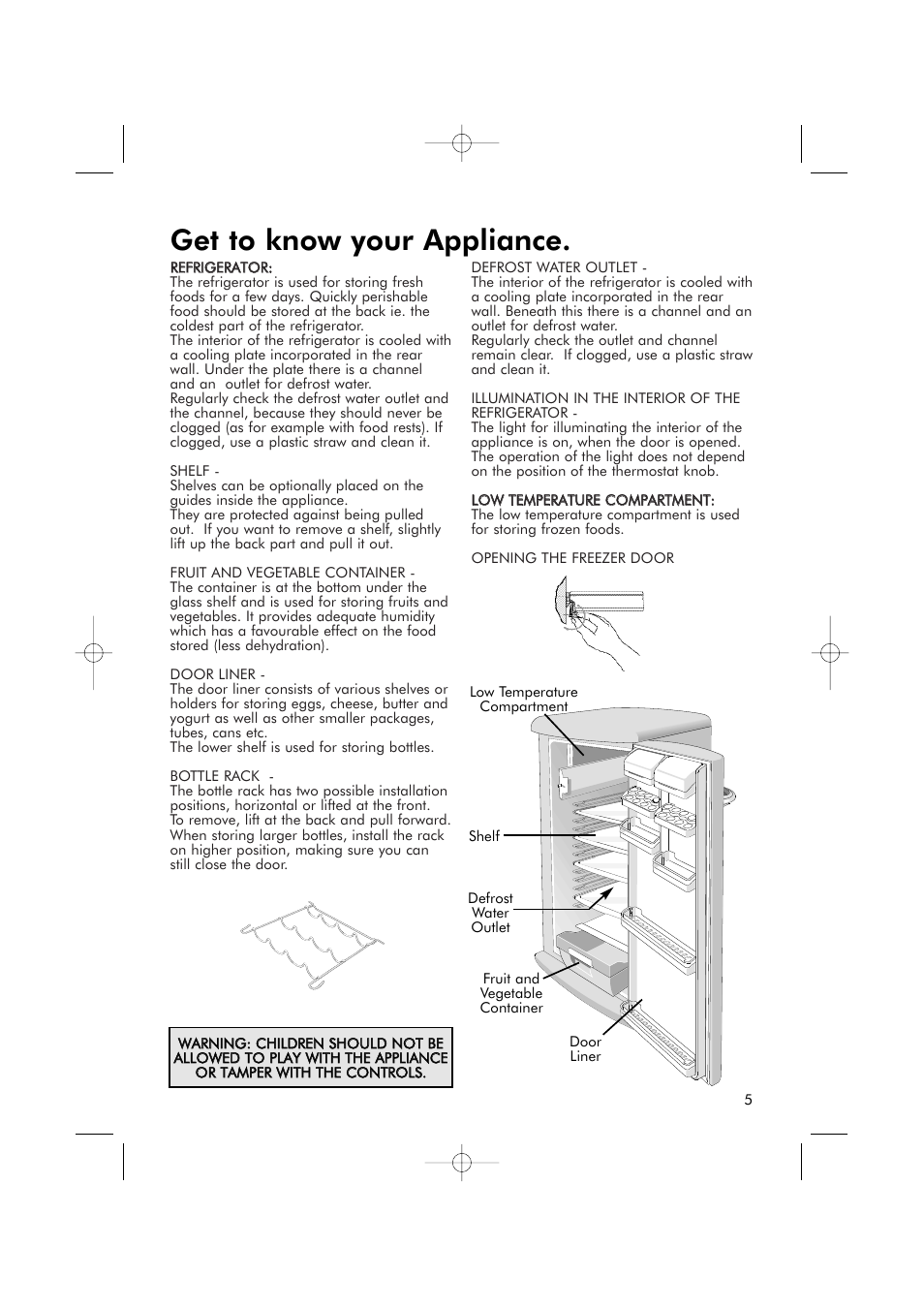 Get to know your appliance | Hotpoint RSR50V User Manual | Page 5 / 16