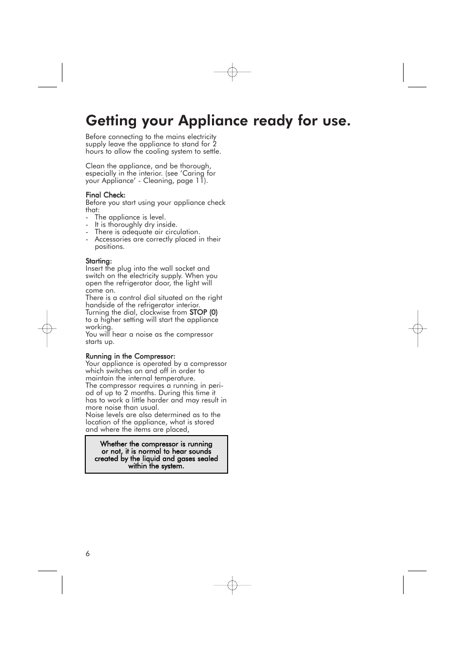 Getting your appliance ready for use | Hotpoint RSR50V User Manual | Page 6 / 16