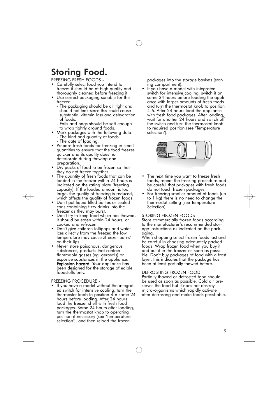 Storing food | Hotpoint RSR50V User Manual | Page 9 / 16