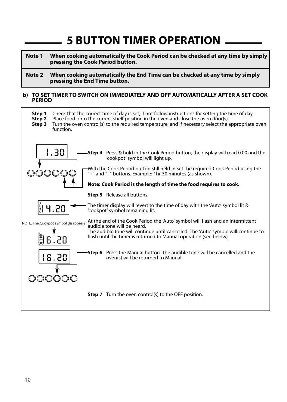 5 button timer operation | Hotpoint GW54 User Manual | Page 10 / 40