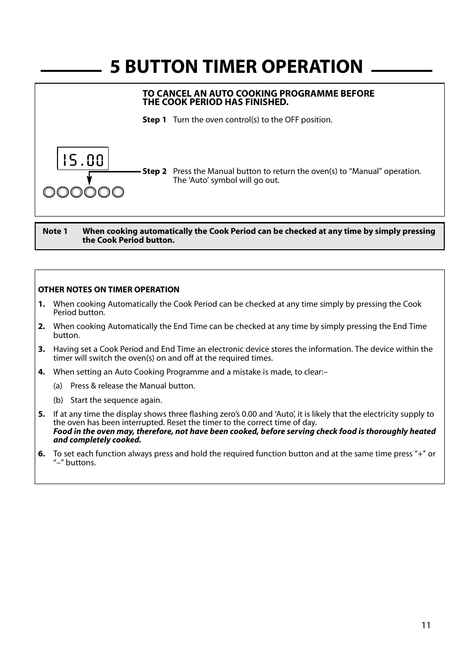 5 button timer operation | Hotpoint GW54 User Manual | Page 11 / 40
