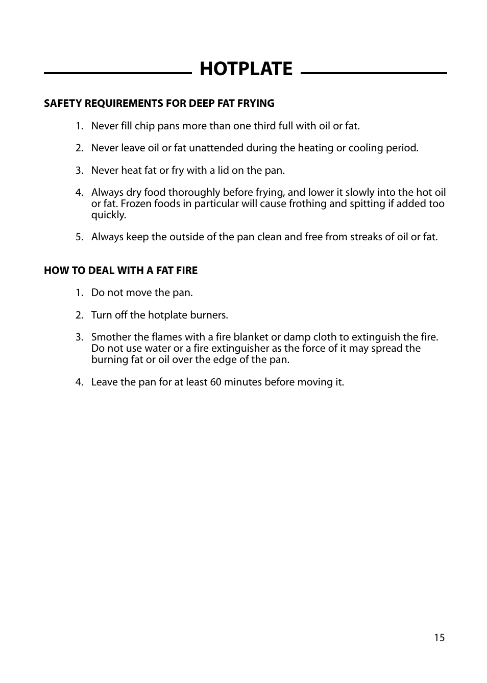 Hotplate | Hotpoint GW54 User Manual | Page 15 / 40