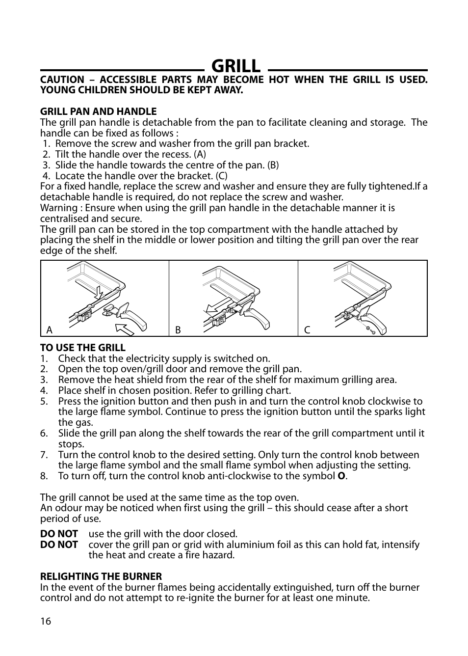 Grill | Hotpoint GW54 User Manual | Page 16 / 40