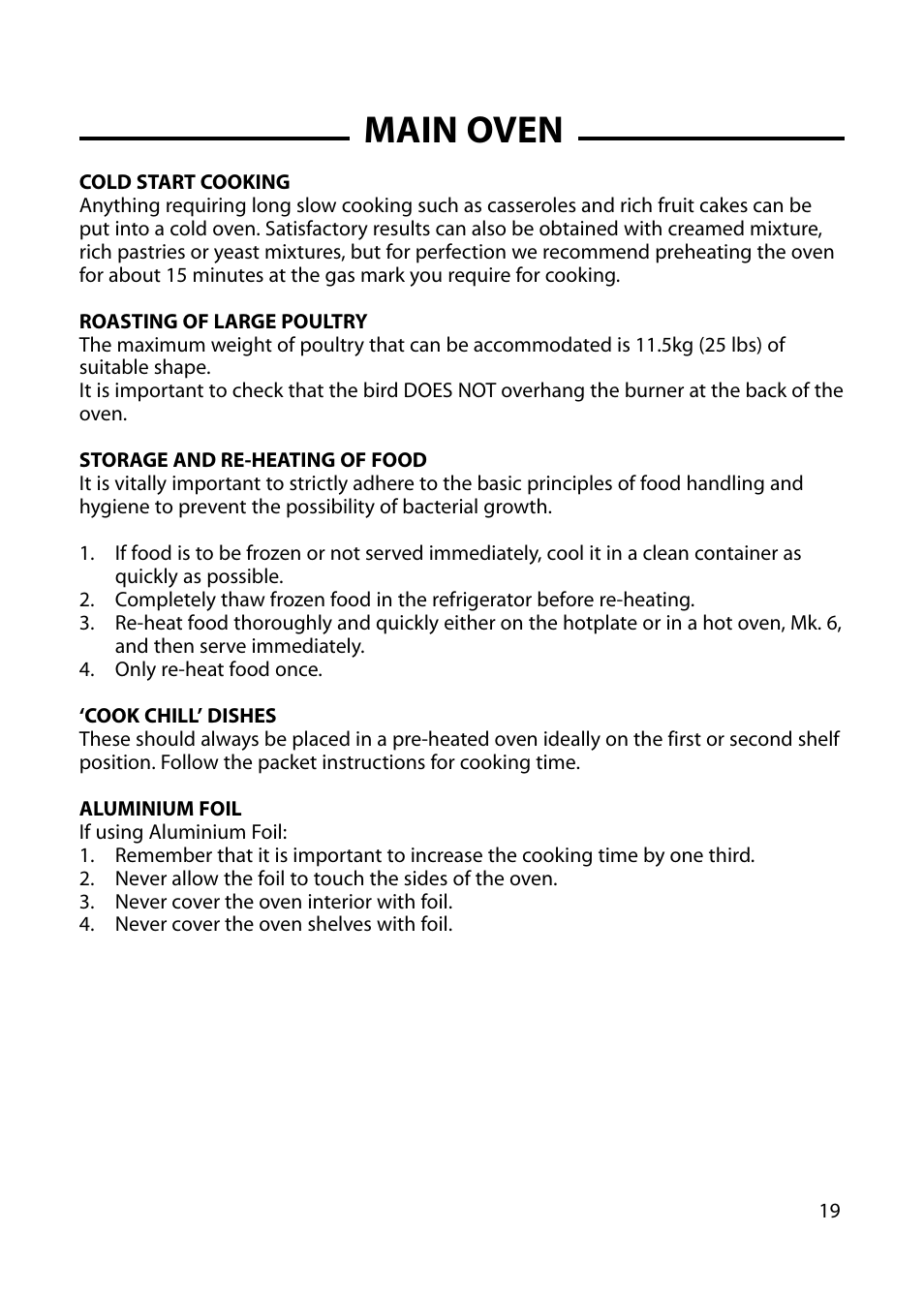 Main oven | Hotpoint GW54 User Manual | Page 19 / 40