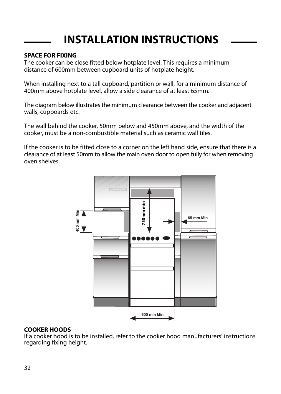 Installation instructions | Hotpoint GW54 User Manual | Page 32 / 40