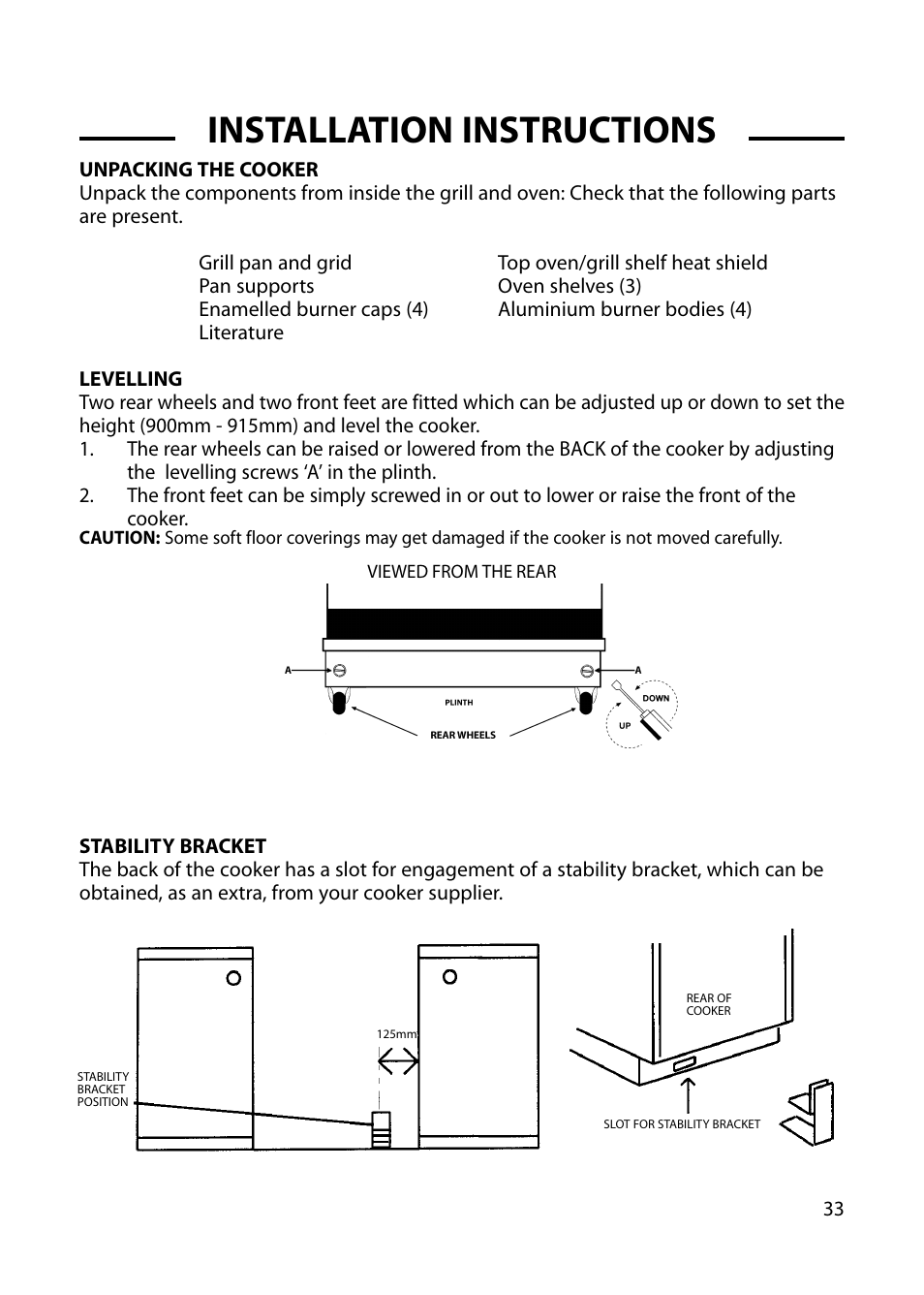 Installation instructions | Hotpoint GW54 User Manual | Page 33 / 40