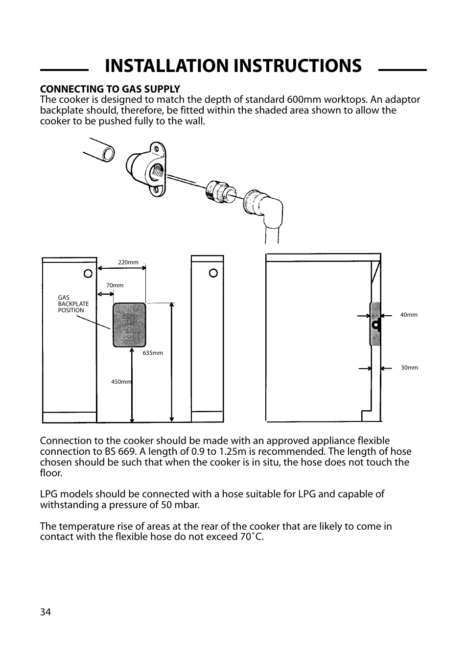 Installation instructions | Hotpoint GW54 User Manual | Page 34 / 40