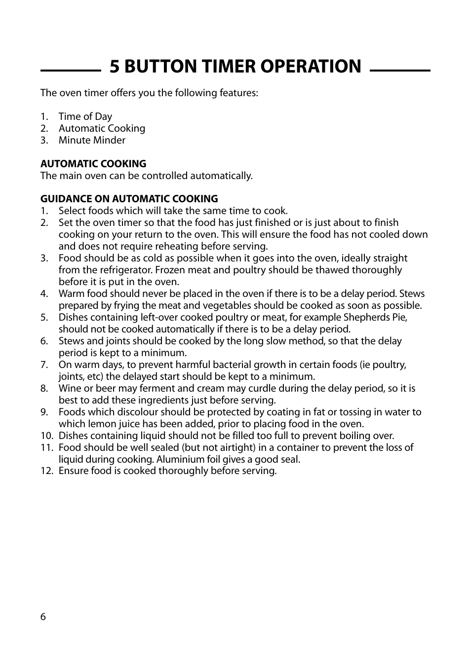 5 button timer operation | Hotpoint GW54 User Manual | Page 6 / 40