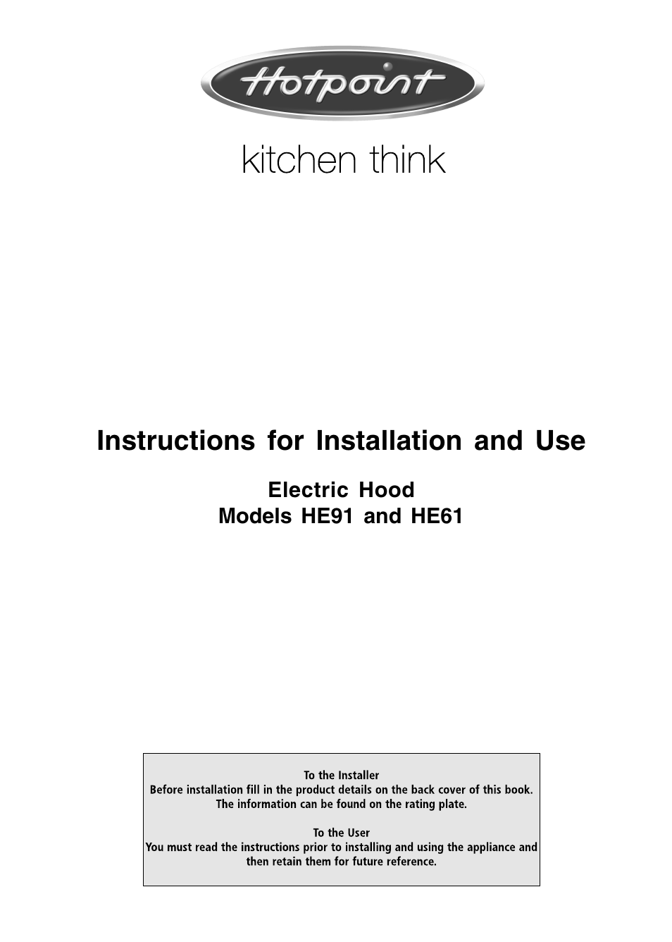 Hotpoint HE91 User Manual | 16 pages