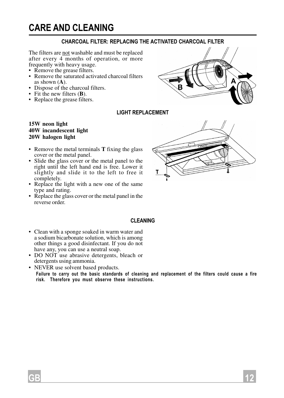 12 gb care and cleaning | Hotpoint HE91 User Manual | Page 12 / 16