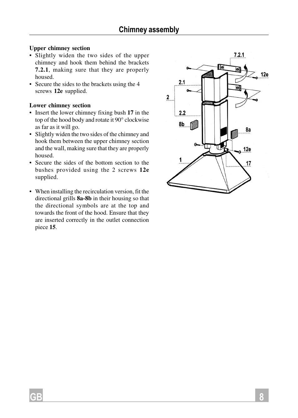 Chimney assembly | Hotpoint HE91 User Manual | Page 8 / 16
