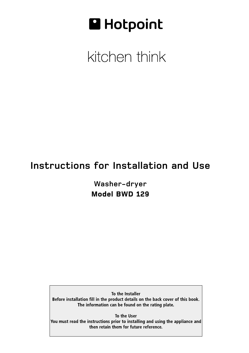 Hotpoint BWD 129 User Manual | 20 pages