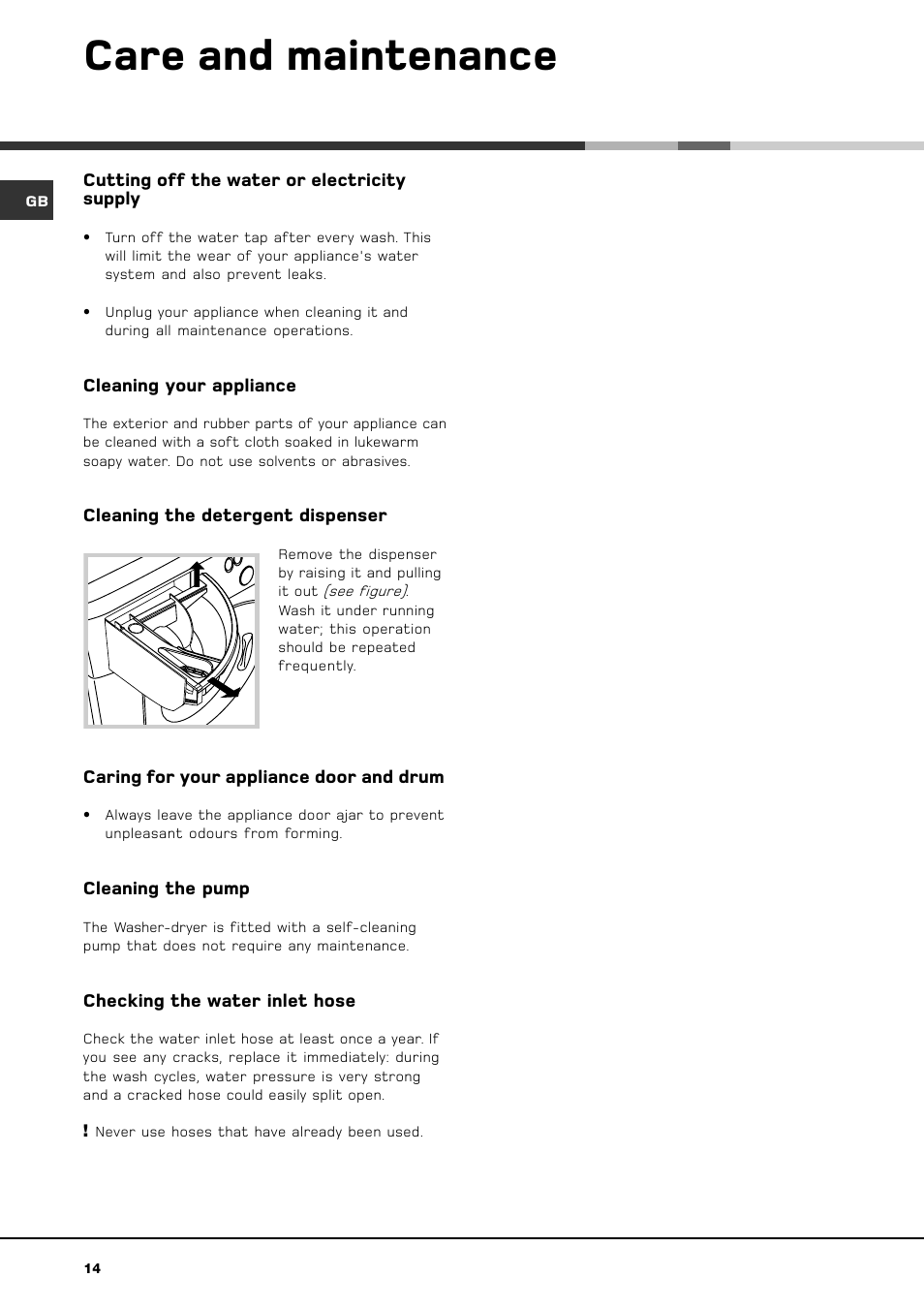 Care and maintenance | Hotpoint BWD 129 User Manual | Page 16 / 20