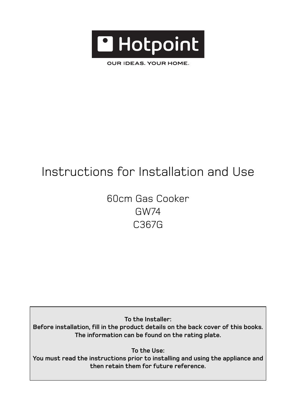 Hotpoint GW74 User Manual | 36 pages