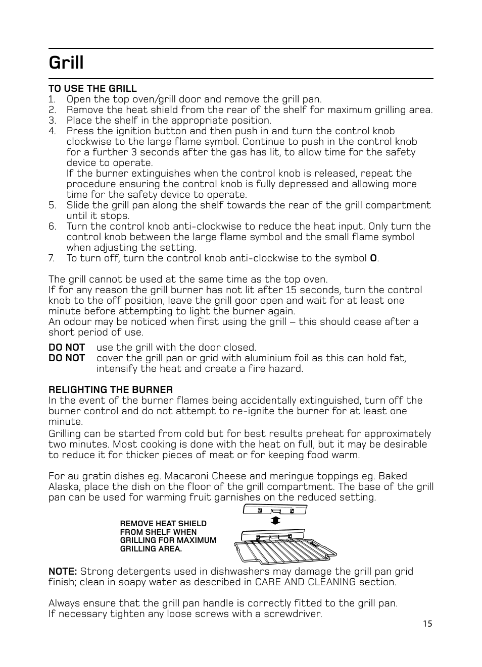 Grill | Hotpoint GW74 User Manual | Page 15 / 36