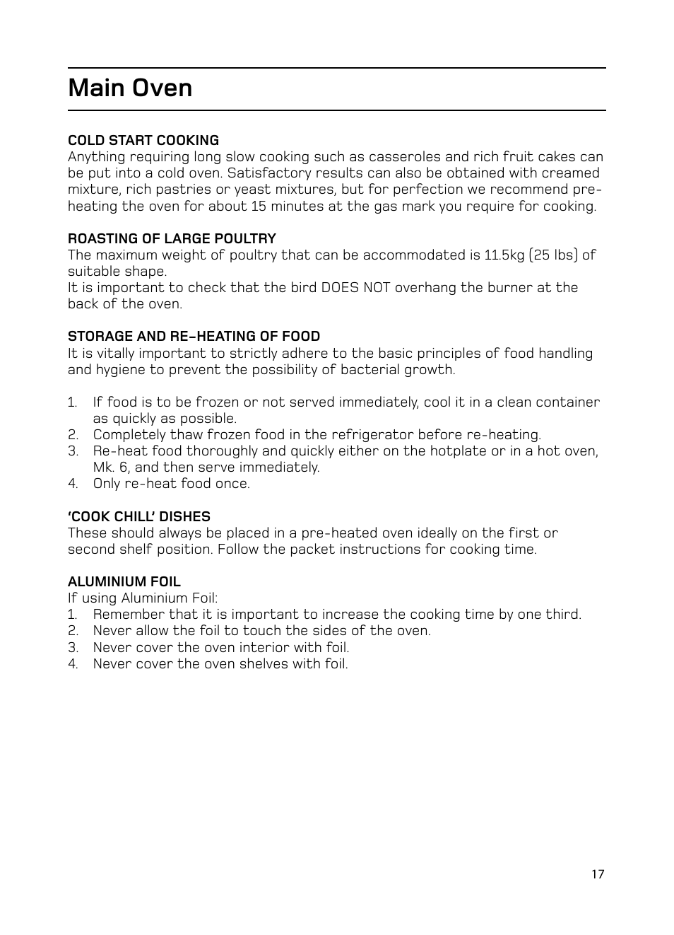 Main oven | Hotpoint GW74 User Manual | Page 17 / 36