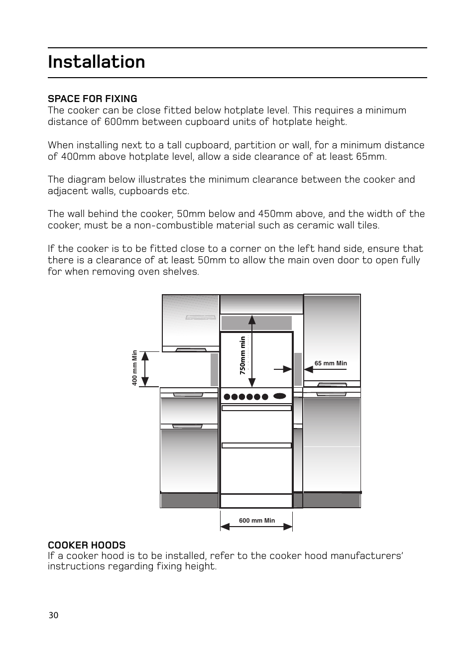 Installation | Hotpoint GW74 User Manual | Page 30 / 36