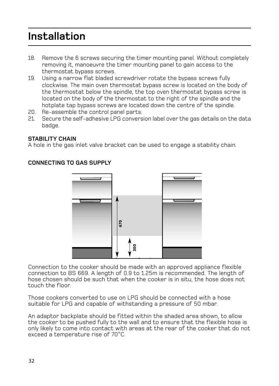 Installation | Hotpoint GW74 User Manual | Page 32 / 36