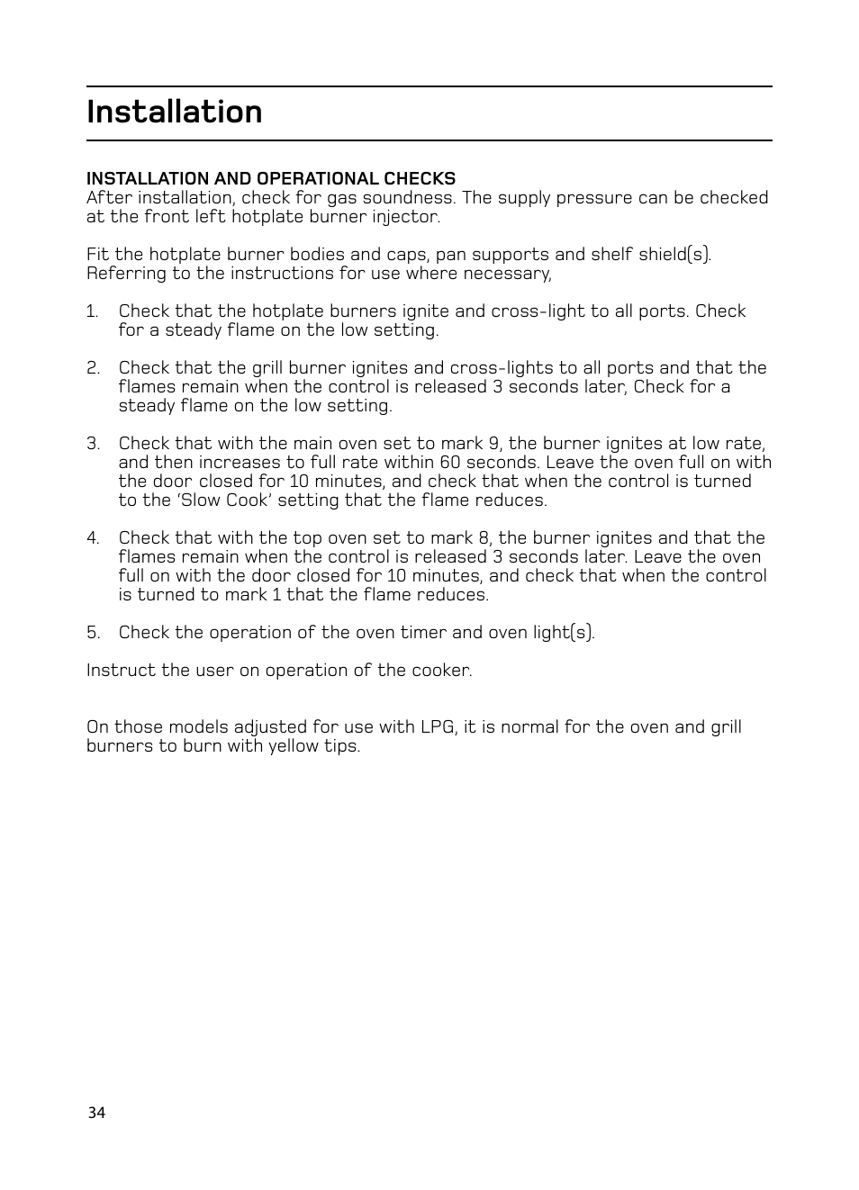 Installation | Hotpoint GW74 User Manual | Page 34 / 36