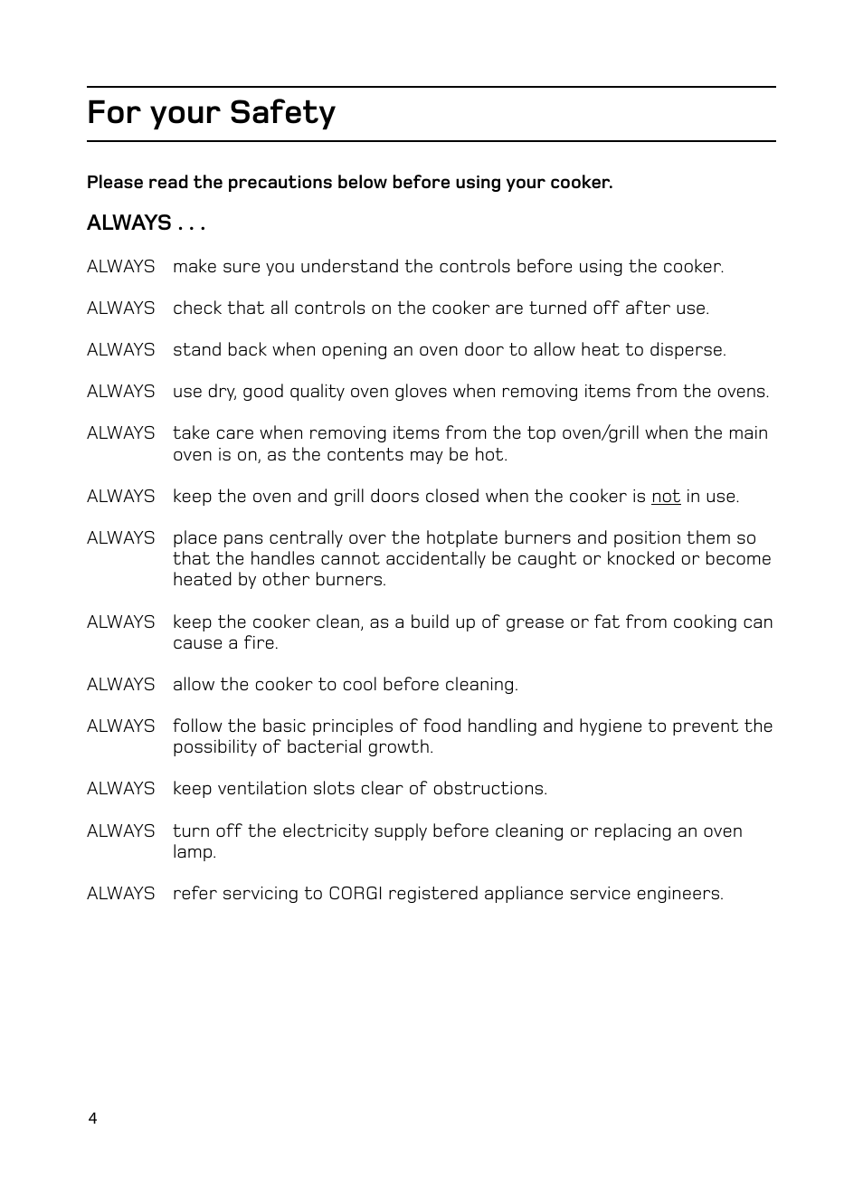 For your safety | Hotpoint GW74 User Manual | Page 4 / 36