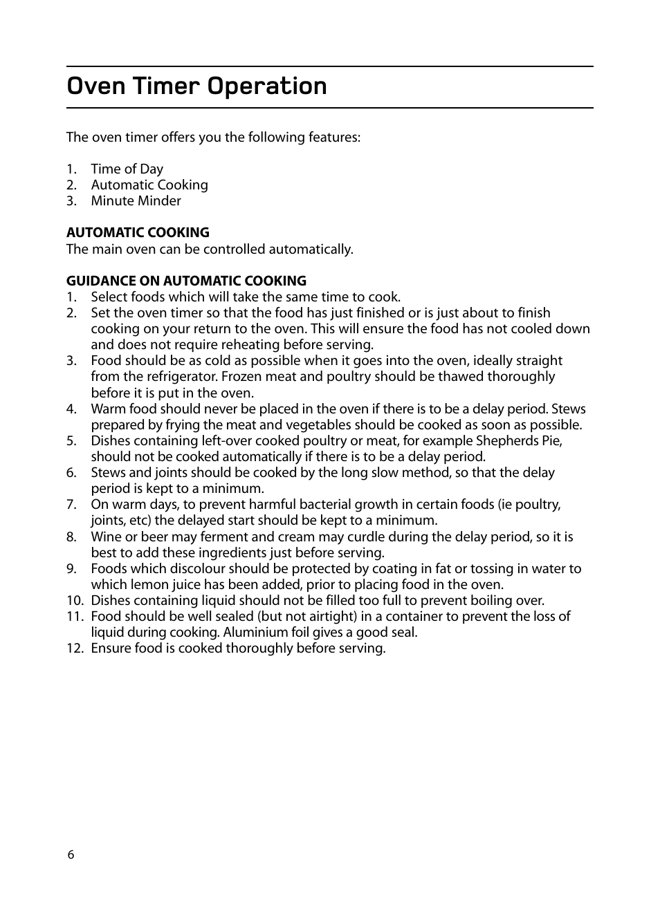 Oven timer operation | Hotpoint GW74 User Manual | Page 6 / 36