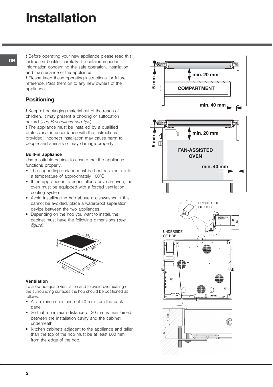 Installation, Positioning | Hotpoint CIO 642 DD B User Manual | Page 2 / 16