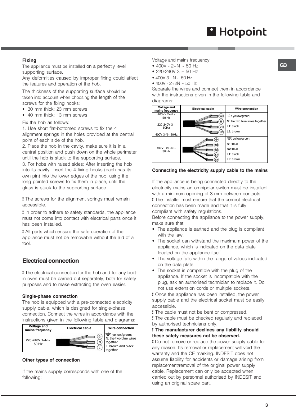 Electrical connection | Hotpoint CIO 642 DD B User Manual | Page 3 / 16
