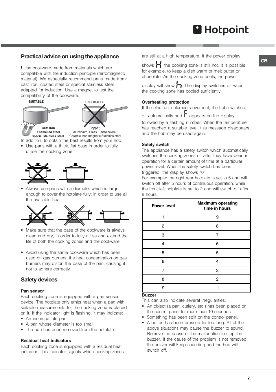 Practical advice on using the appliance, Safety devices | Hotpoint CIO 642 DD B User Manual | Page 7 / 16