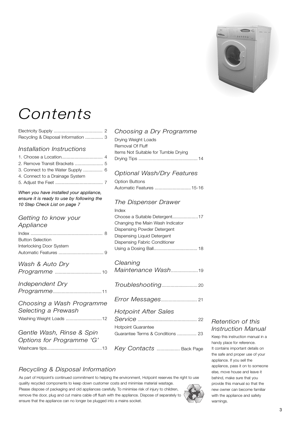 Hotpoint WD71 User Manual | Page 3 / 24