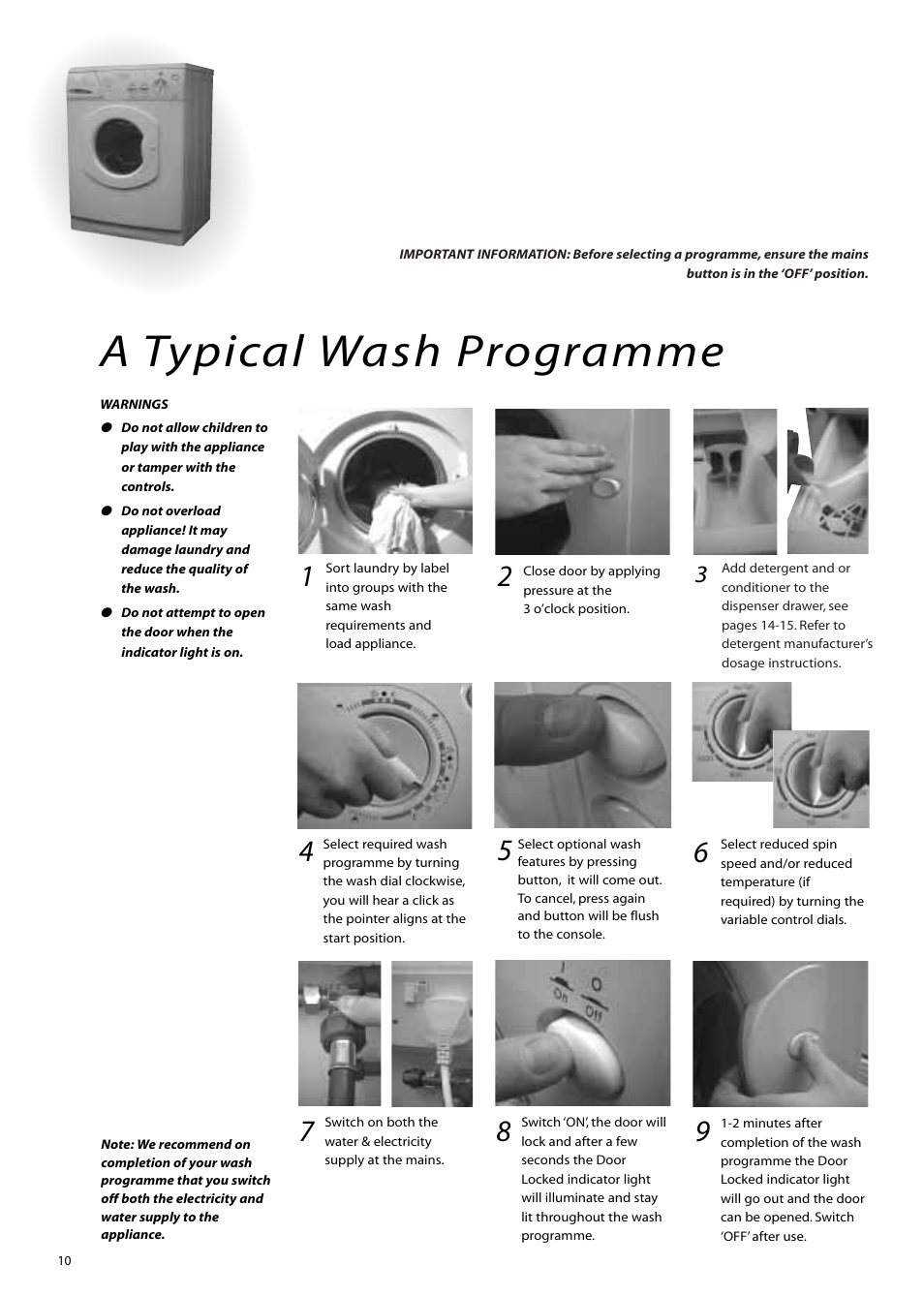 A typical wash programme | Hotpoint WM83 User Manual | Page 10 / 20