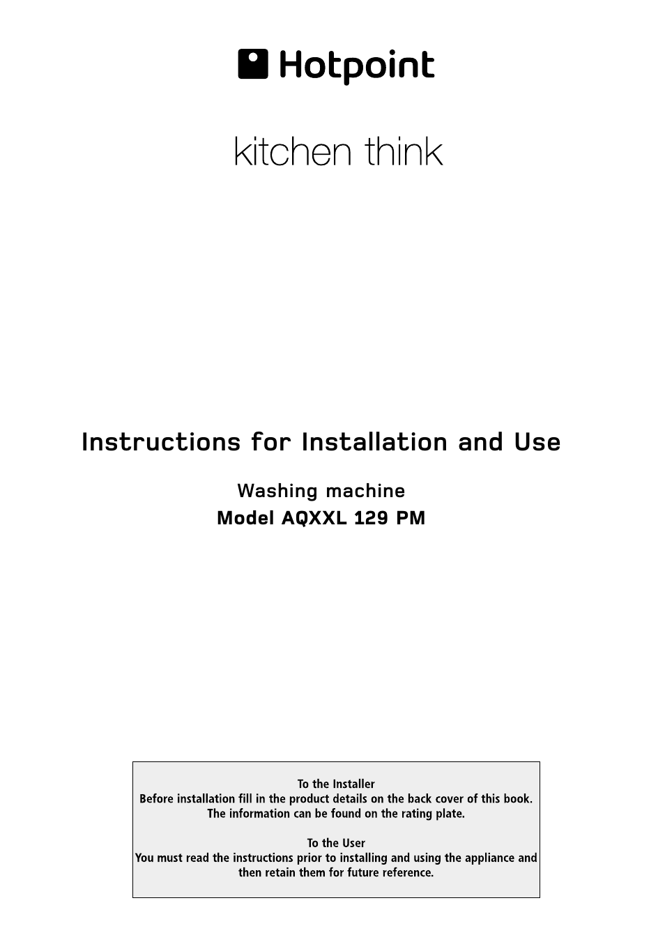 Hotpoint AQXXF 129 P User Manual | 20 pages