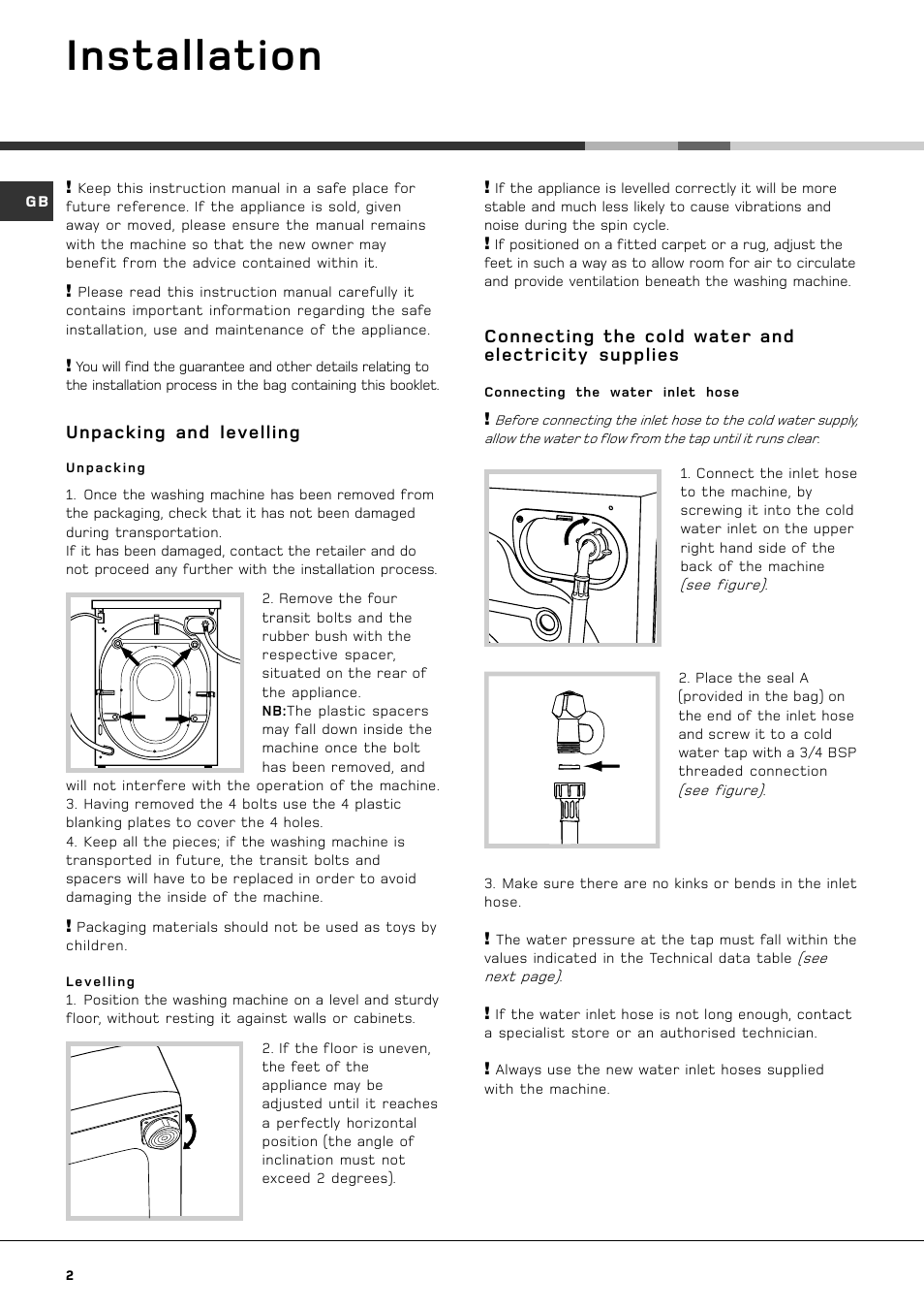 Installation | Hotpoint AQXXF 129 P User Manual | Page 4 / 20