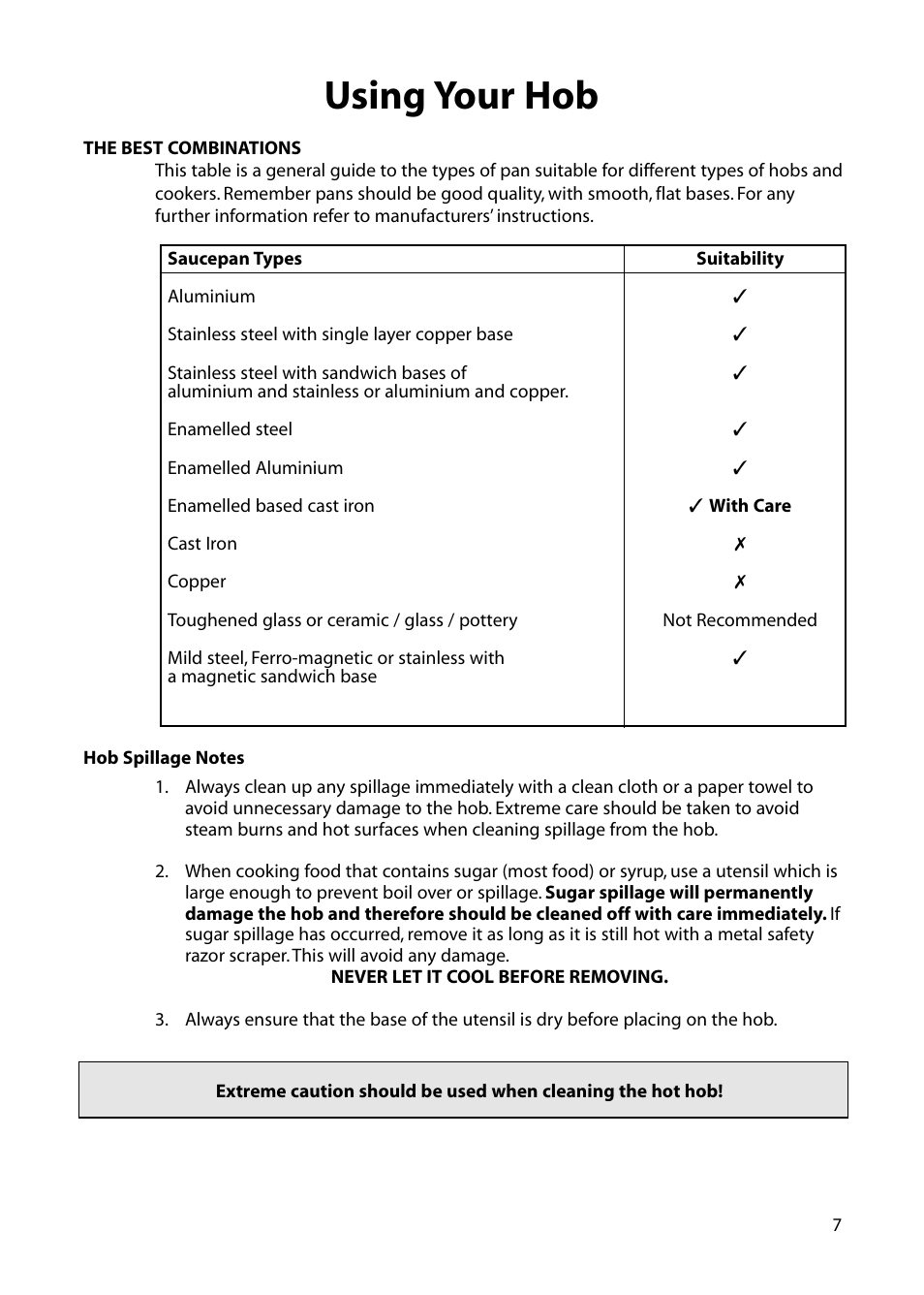 Using your hob | Hotpoint BE32 User Manual | Page 7 / 16