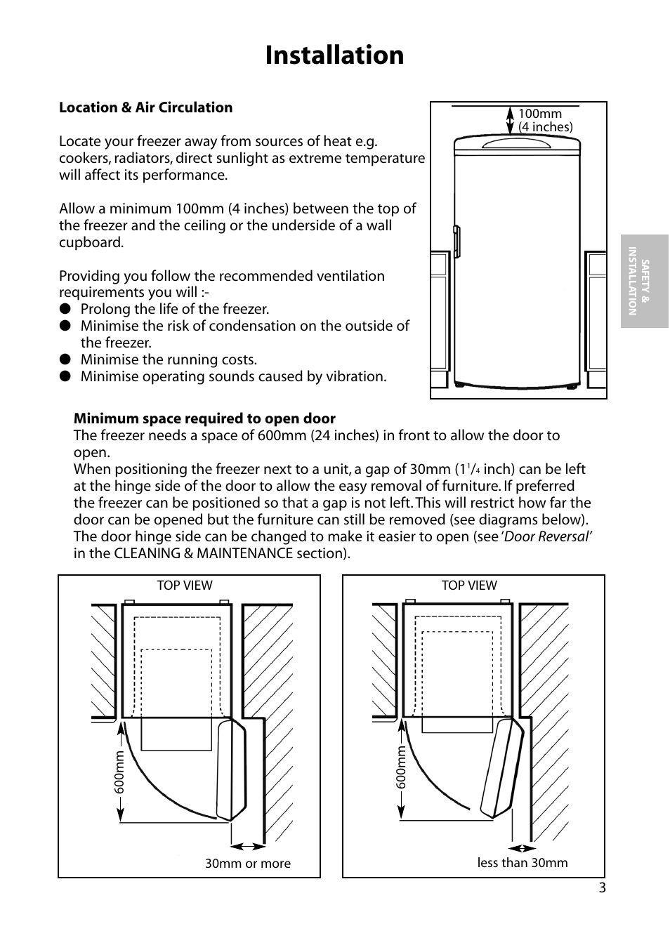 Installation | Hotpoint FZA54 User Manual | Page 3 / 20