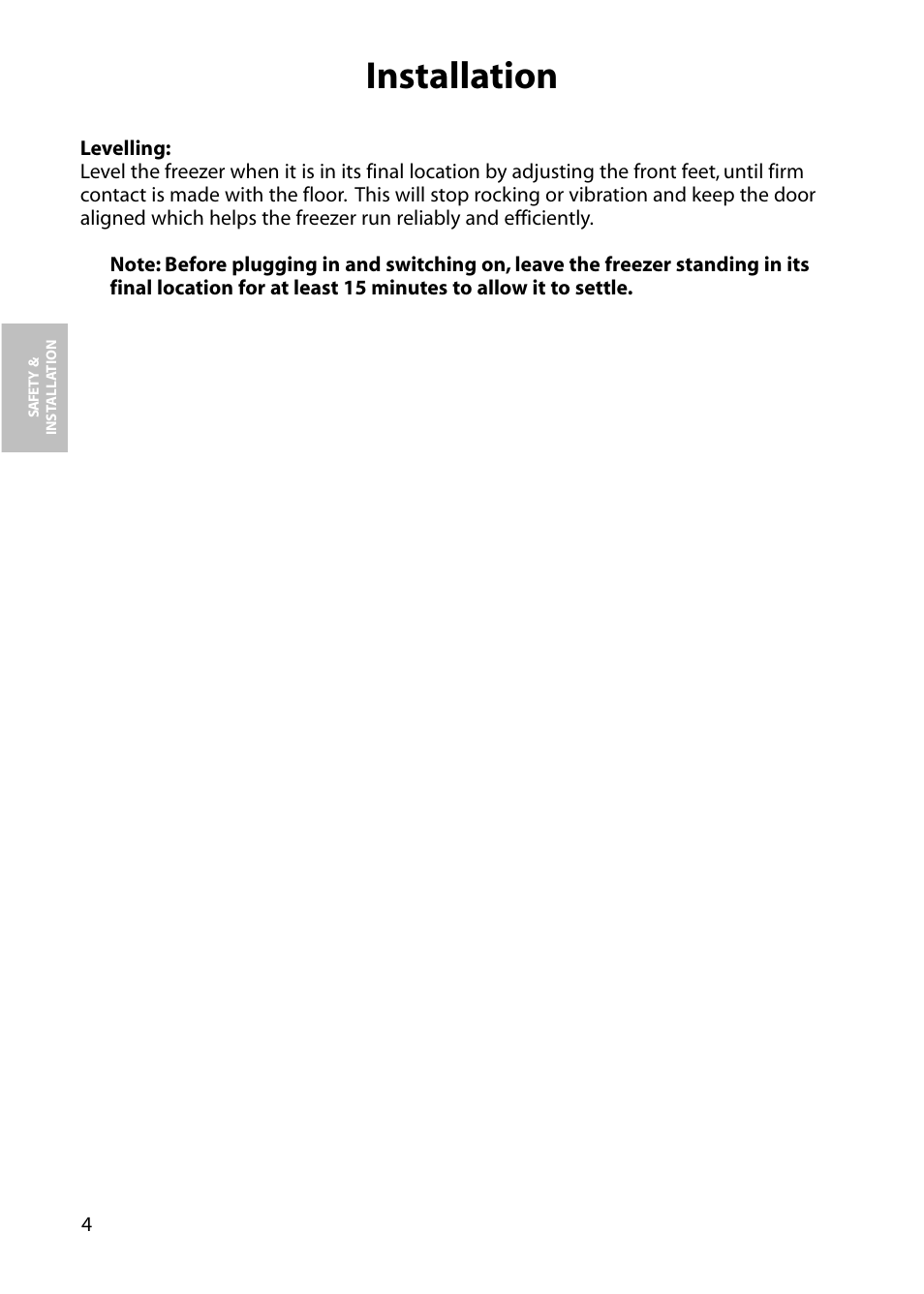 Installation | Hotpoint FZA54 User Manual | Page 4 / 20