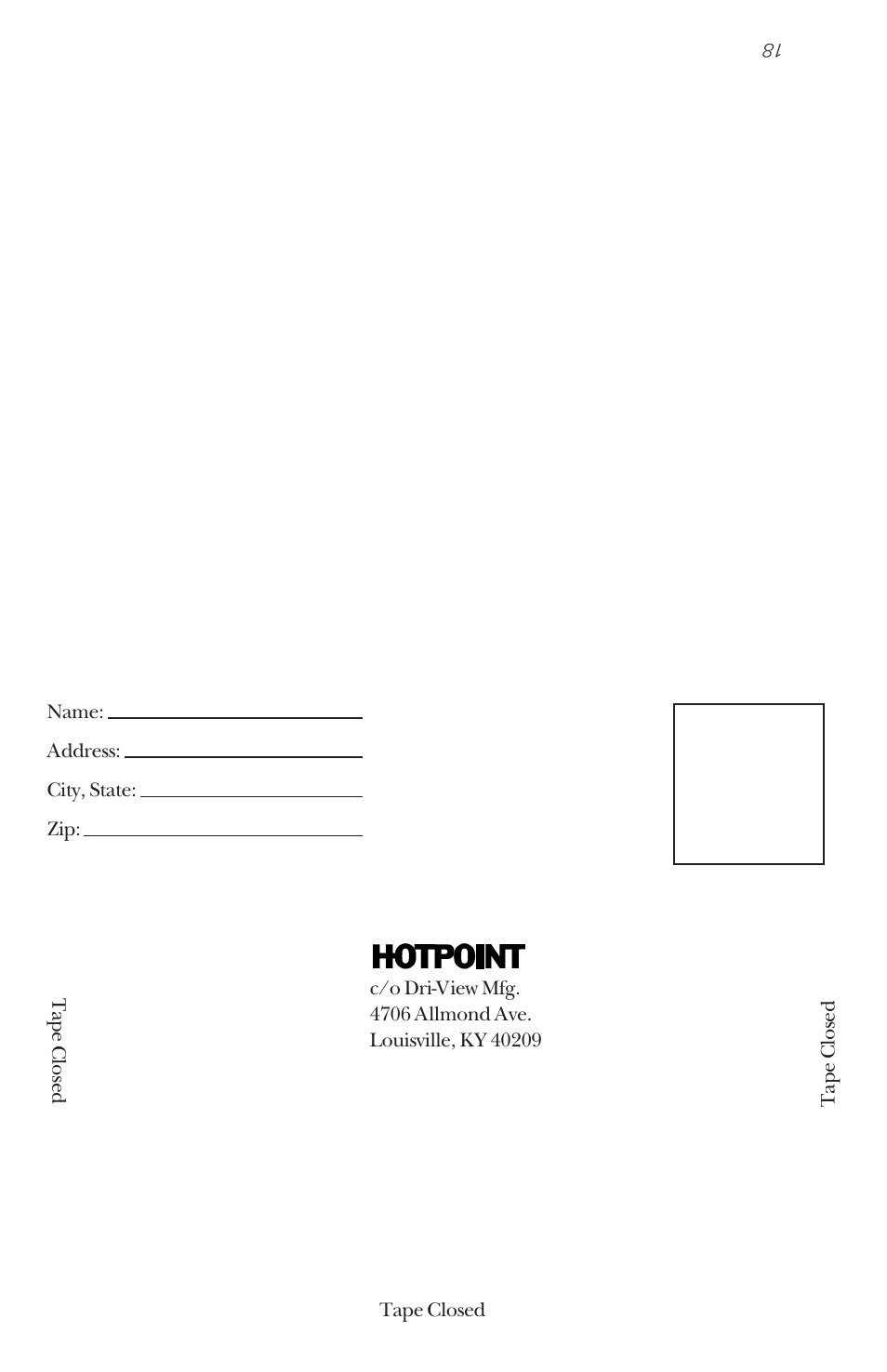 Place stamp here | Hotpoint HDA100 User Manual | Page 18 / 28