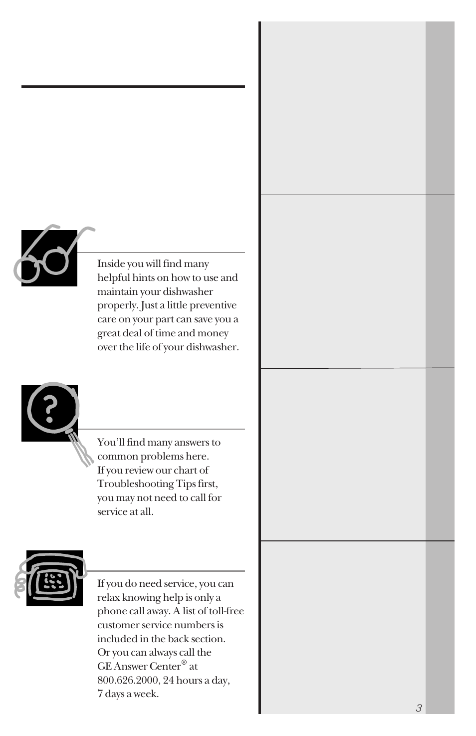 Operating instructions, Troubleshooting tips, Customer service | Hotpoint & you, a service partnership, Read this manual, If you need service | Hotpoint HDA100 User Manual | Page 3 / 28