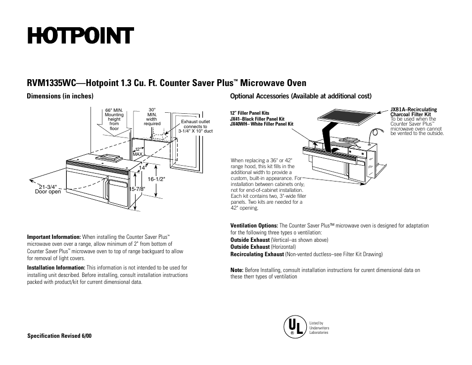 Hotpoint RVM1335WC User Manual | 2 pages